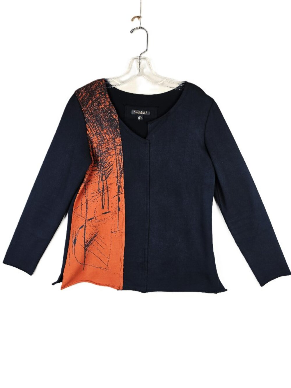 LUUKAA Top Asymmetrical Abstract Print Colorblock Lagenlook Art-to-Wear size 8